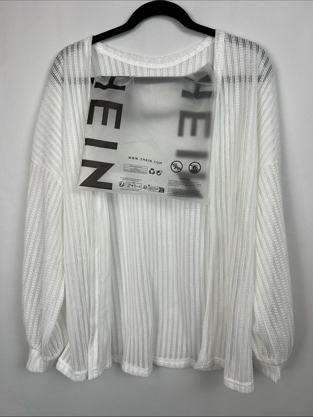 *NEW* SHEIN White Open-Front Ribbed Knit Cardigan Size L or 8/10 - Picture 7 of 7